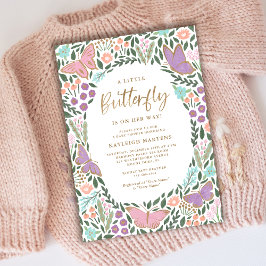 Invitación Elegante Baby Shower del Jardín de Mariposa