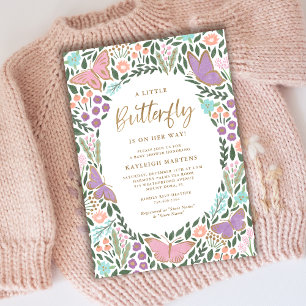 Invitación Elegante Baby Shower del Jardín de Mariposa