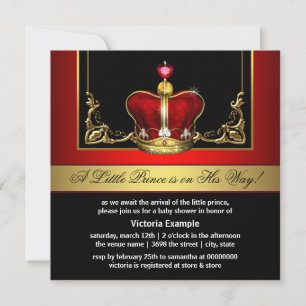 Invitación Elegante Baby Shower del Príncipe Rojo y Dorado