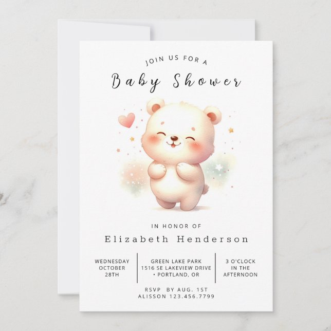 Invitación Elegante Baby Shower Digital Bear (Anverso)