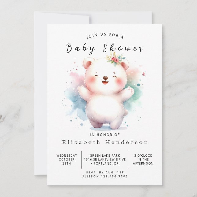 Invitación Elegante Baby Shower Digital Bear (Anverso)