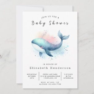 Invitación Elegante Baby Shower digital de ballenas