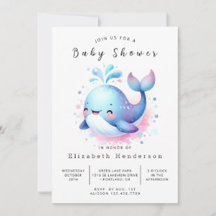 Invitación Elegante Baby Shower digital de ballenas