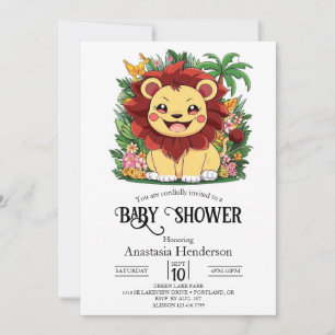 Invitación Elegante Baby Shower digital de leones Pastel