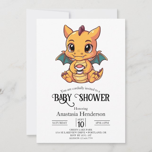 Invitación Elegante Baby Shower digital Dragon (Anverso)