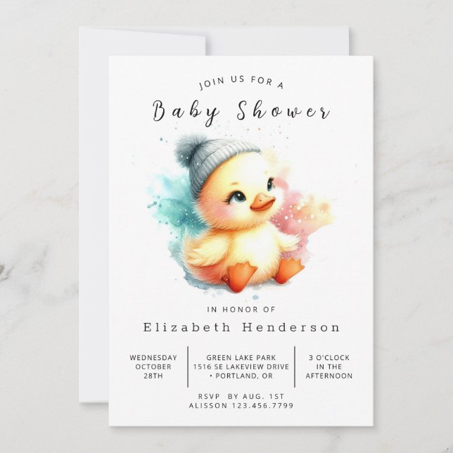 Invitación Elegante Baby Shower Digital Duck (Anverso)