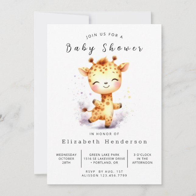 Invitación Elegante Baby Shower Digital Giraffe (Anverso)