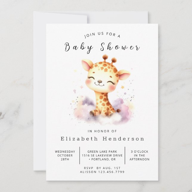Invitación Elegante Baby Shower Digital Giraffe (Anverso)