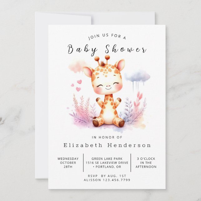 Invitación Elegante Baby Shower Digital Giraffe (Anverso)