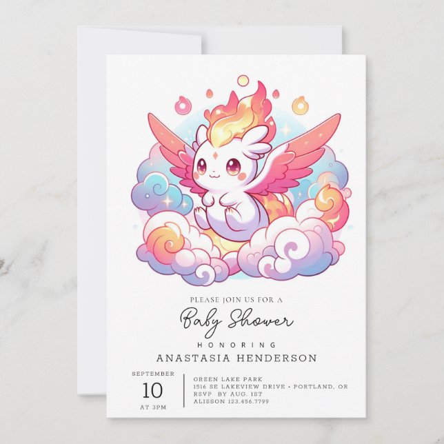 Invitación Elegante Baby Shower Dragon (Anverso)