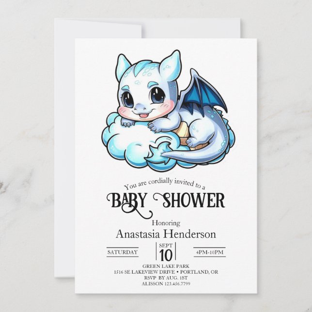 Invitación Elegante Baby Shower Dragon Digital Moderno (Anverso)