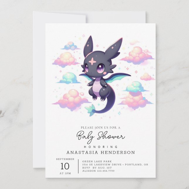Invitación Elegante Baby Shower Dragon Moderno (Anverso)