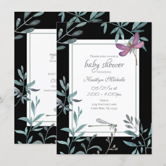 Invitación Elegante Baby Shower Dragonfly Garden Greenery