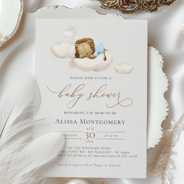 Invitación Elegante Baby Shower durmiendo en el cubo de león  (Subido por el creador)
