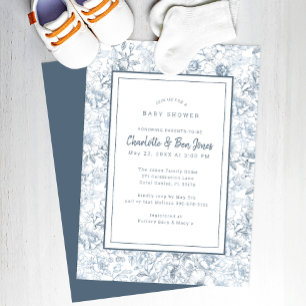 Invitación Elegante Baby Shower Dusty Blue Chinoiserie