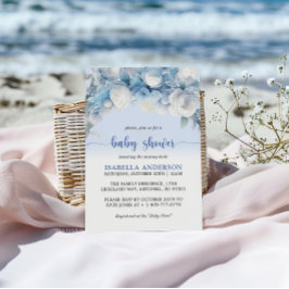 Invitación Elegante Baby Shower Dusty Blue Floral