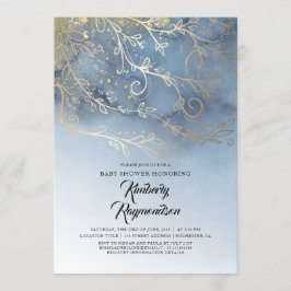 Invitación Elegante Baby Shower Dusty Blue y Gold Modern