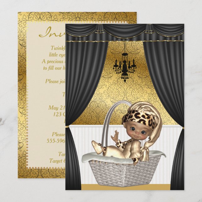 Invitación Elegante Baby Shower étnico afroamericano (Anverso / Reverso)