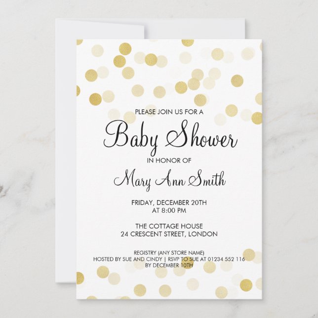 Invitación Elegante Baby Shower Faux Relieve metalizado dorad (Anverso)