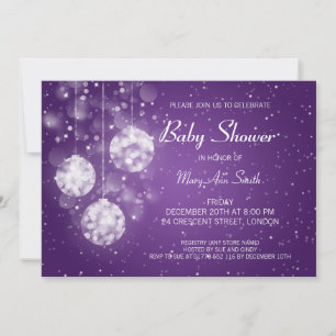 Invitación Elegante Baby Shower Festible Baubles Purple