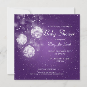 Invitación Elegante Baby Shower Festive Baubles Purple