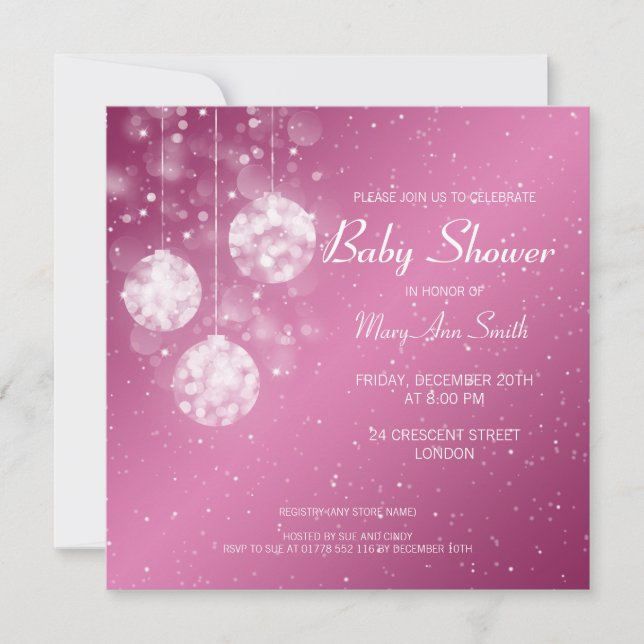 Invitación Elegante Baby Shower Festive Baubles Rosa (Anverso)