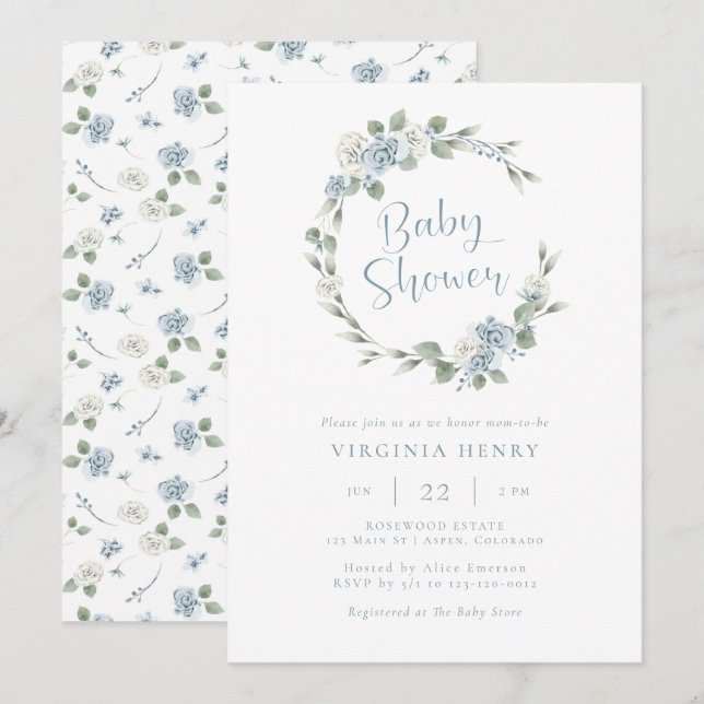 Invitación Elegante Baby Shower floral (Anverso / Reverso)