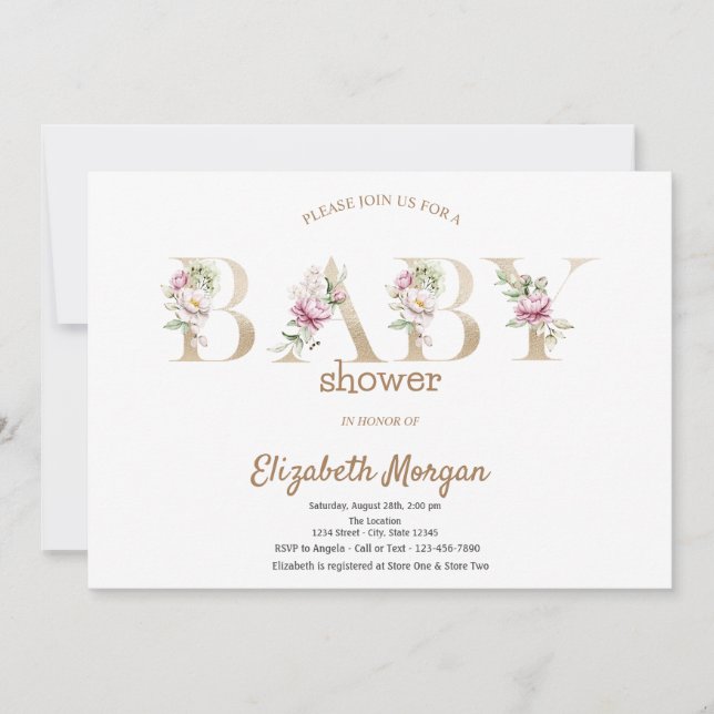 Invitación Elegante Baby Shower floral (Anverso)