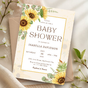 Invitación Elegante Baby Shower floral amarillo girasol