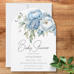 Invitación Elegante Baby Shower Floral Azul