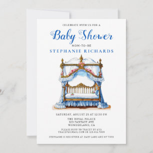 Invitación Elegante Baby Shower Floral Blue Crib