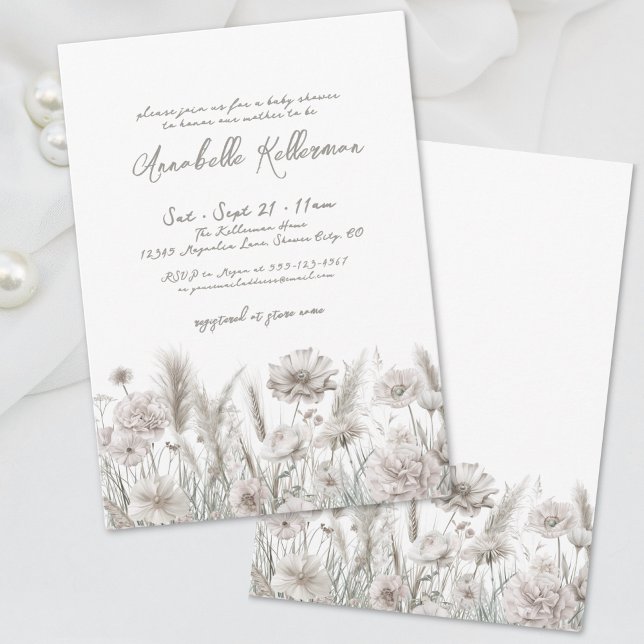 Invitación Elegante Baby Shower Floral Boho (Wildflower Elegant Floral Boho Baby Shower Invitation)
