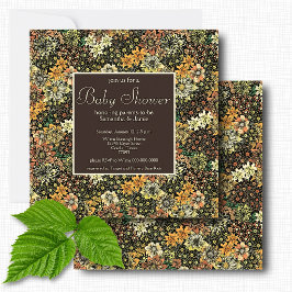Invitación Elegante Baby Shower Floral Botánico Marrón Rústic