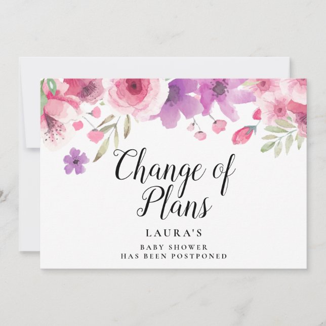 Invitación Elegante Baby Shower Floral Cambio de planes (Anverso)