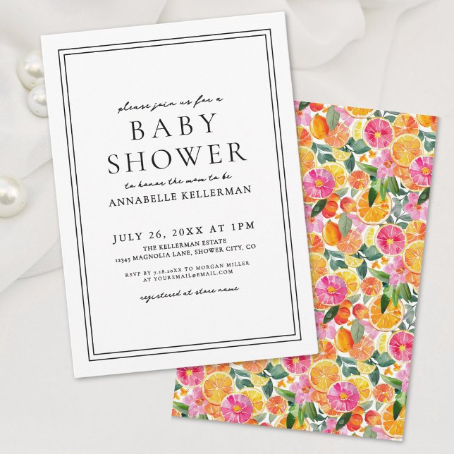 Invitación Elegante Baby Shower Floral Citrus (Elegant Floral Citrus Baby Shower Invitation)