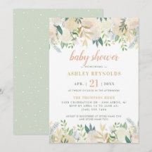 Elegante Baby Shower Floral Crema Verde Salvia