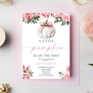 Invitación Elegante Baby Shower floral de calabaza blanca de 