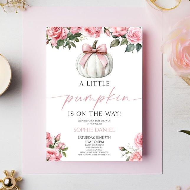 Invitación Elegante Baby Shower floral de calabaza blanca de  (Subido por el creador)