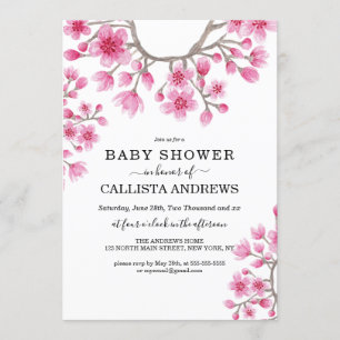Invitación Elegante Baby Shower floral de cerezo japonés con 
