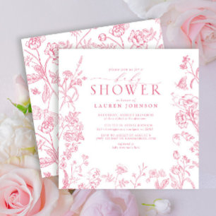Invitación Elegante Baby Shower floral de color rosa victoria