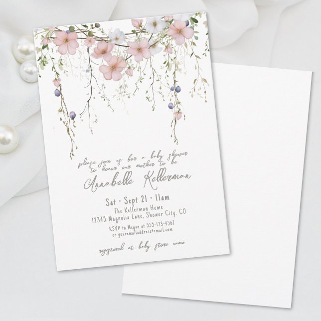 Invitación Elegante Baby Shower Floral de flores silvestres (Elegant Wildflower Floral Baby Shower Invitation)