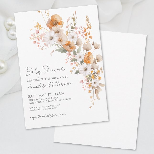 Invitación Elegante Baby Shower Floral de flores silvestres (Elegant Wildflower Floral Baby Shower Invitation)