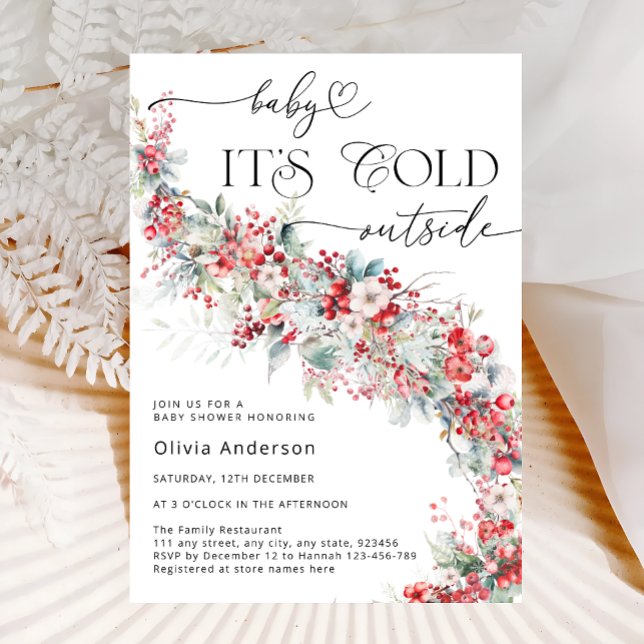 Invitación Elegante Baby Shower floral de invierno en el exte (Subido por el creador)