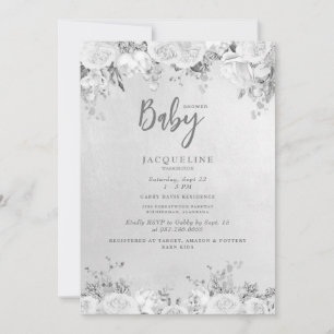 Invitación Elegante Baby Shower Floral de rosa blanca
