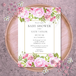 Invitación Elegante Baby Shower floral de rosas rosadas