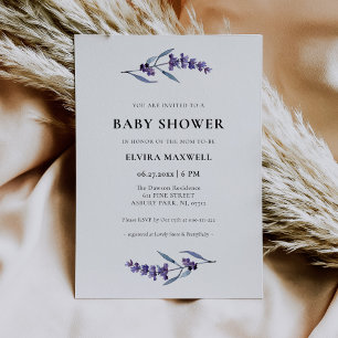 Invitación Elegante Baby Shower Floral Lavender