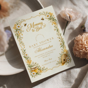 Invitación Elegante Baby Shower Floral Mamá Abeja