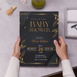 Invitación Elegante Baby Shower floral neutra de género dorad