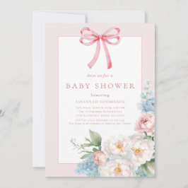 Invitación Elegante Baby Shower floral rosa rosa azul