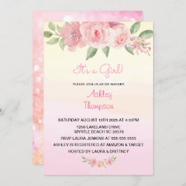Invitación Elegante Baby Shower floral rosa y amarilla